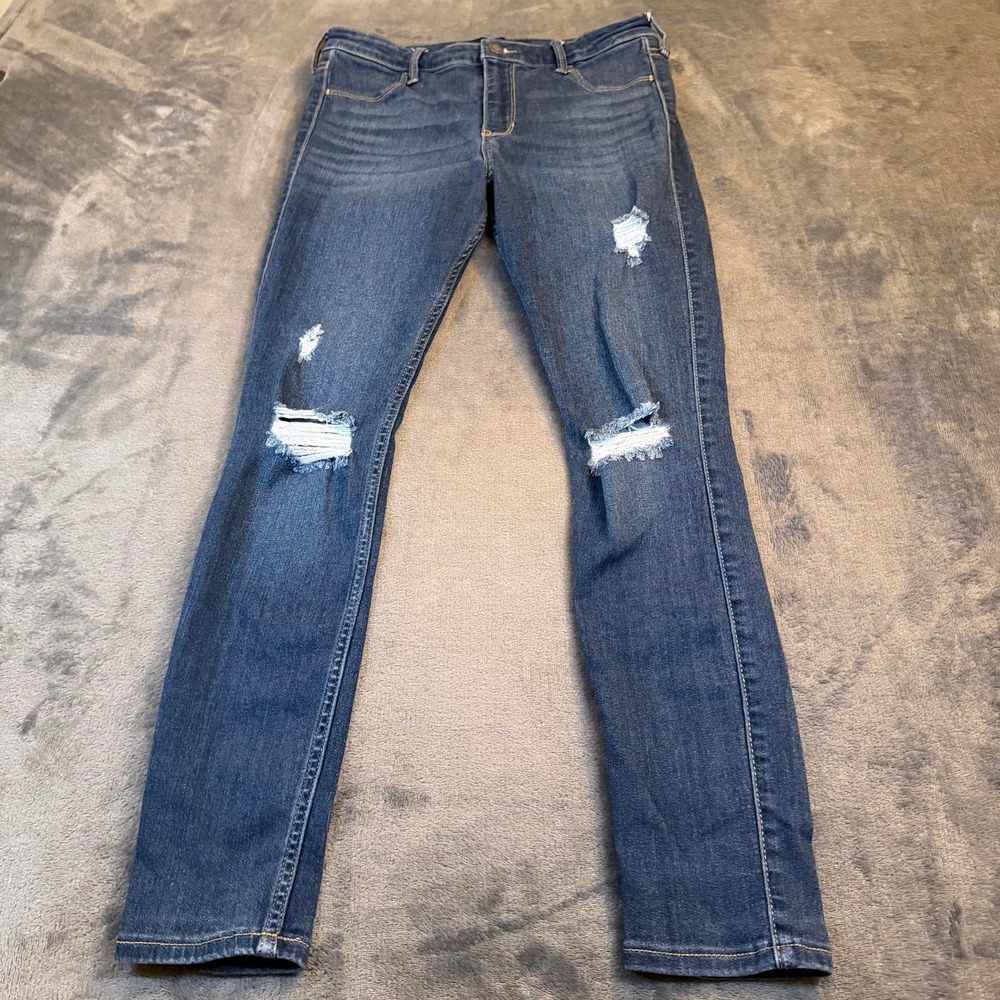 Hollister High Rise Jean Legging Womens 7 Short Blue Distressed Advanced Stretch